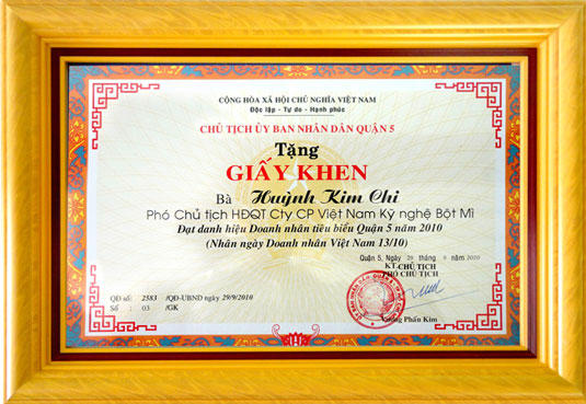 Doanh nhân tiêu biểu quận 5 năm 2010