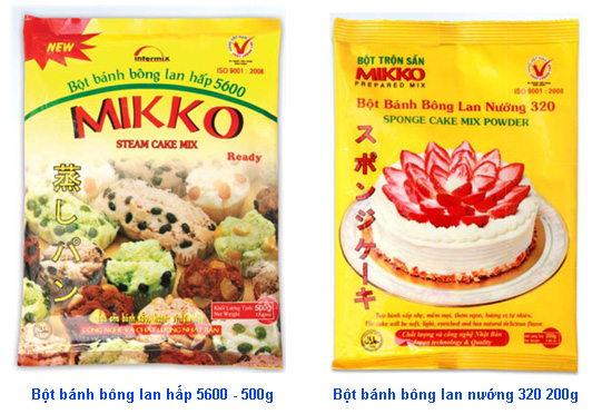 Sản phẩm bột làm bánh bông lan Hấp và Nướng của MIKKO